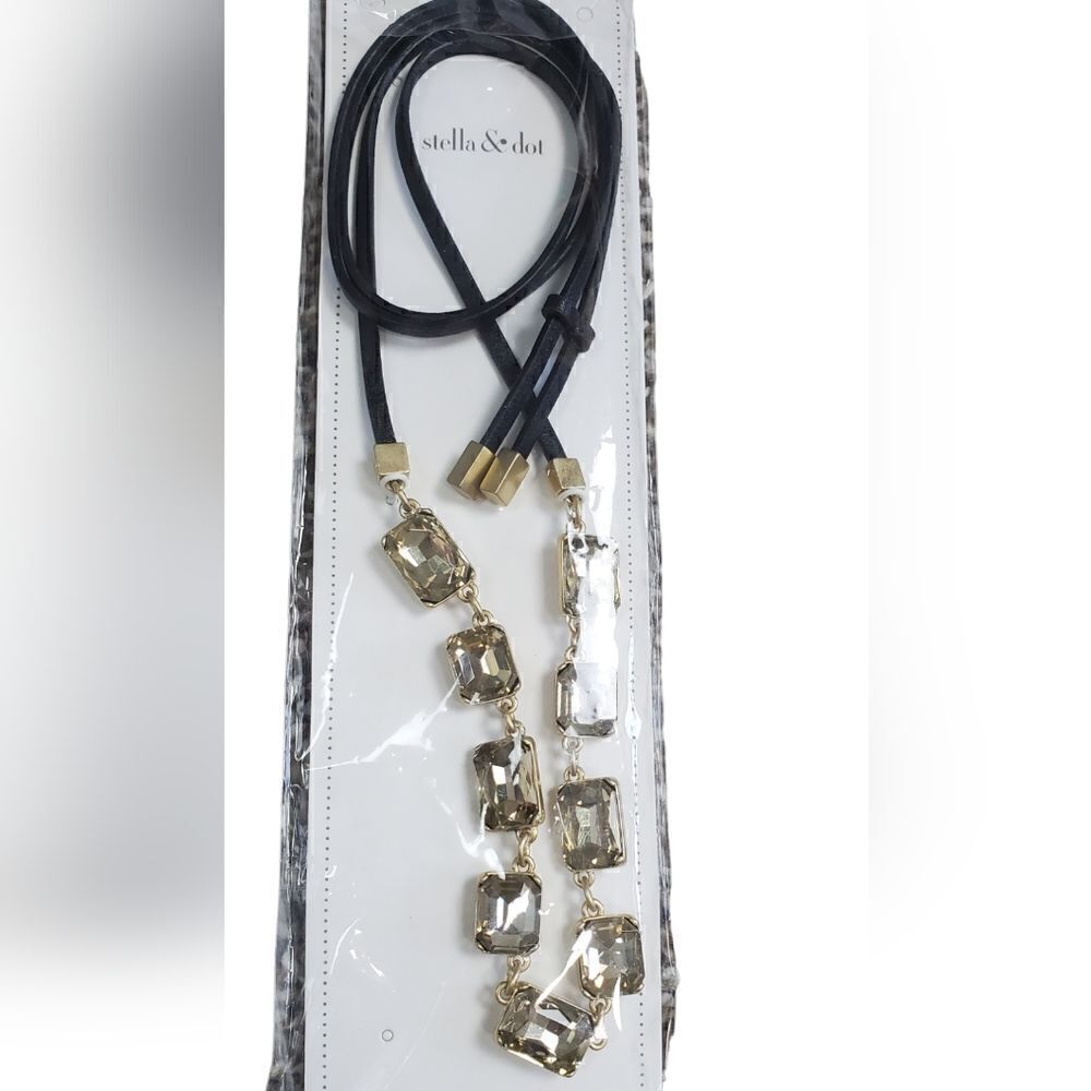 NWT Stella & Dot Champagne Gem & Black Rope Necklace
